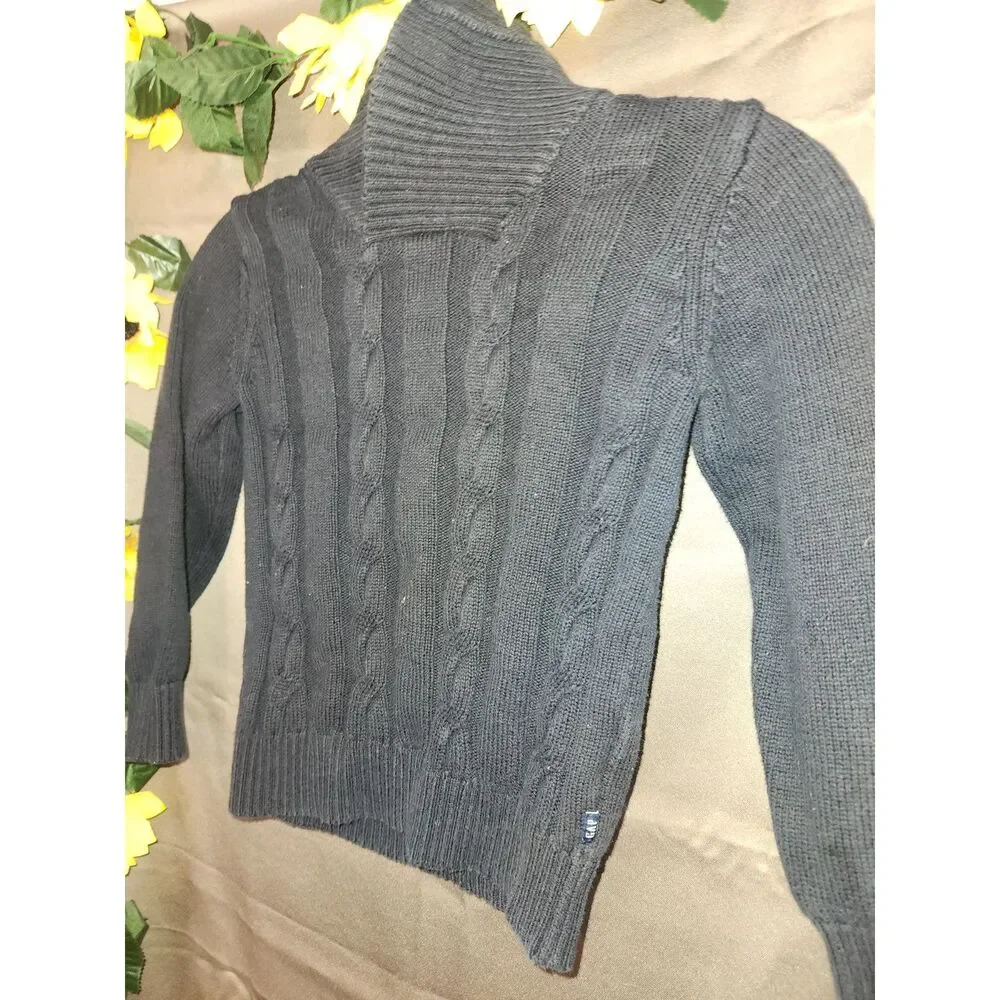 GAP Kids XS (4/5) Black Cable Knit Shawl Collar Pullover Sweater Long Sleeve